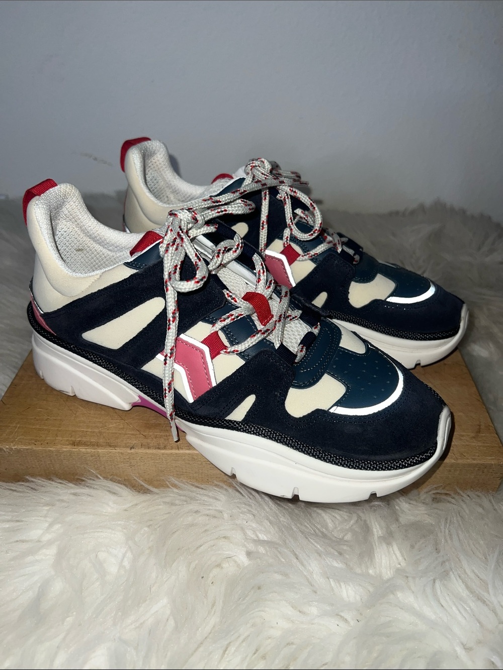 Isabel Marant Kindsay Story Chunky Colorblock Sneakers in Navy, Cream & Pink